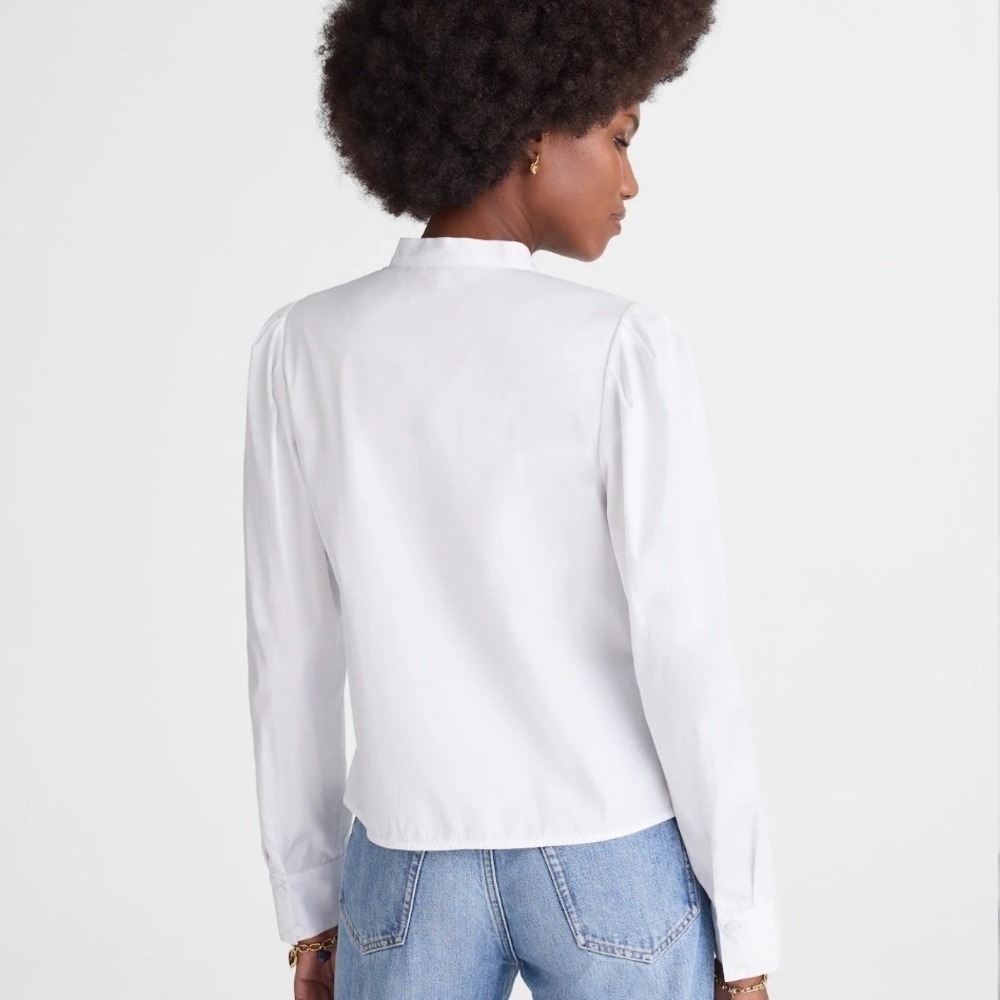 Madewell Puff Sleeve‎ Button Down Band Collar Shirt White Cotton Poplin Blouse S - Picture 2 of 13
